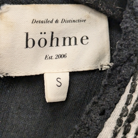 Böhme Black White Embroidered with Patch Fabric Short Sleeve Boho Top sz S - Picture 10 of 10